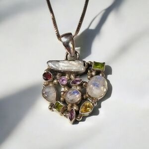 Abstract Silver & Mixed Gemstone Vintage Pendant